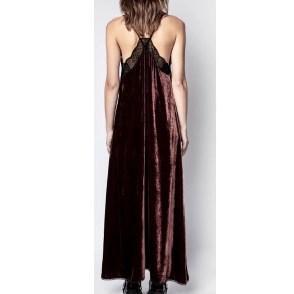 NWT Zadig & Voltaire Risty Velvet Bordeaux Lace Maxi Dress - Picture 10 of 13